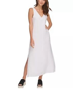 NWT DKNY White Maxi Linen Dress Size xl